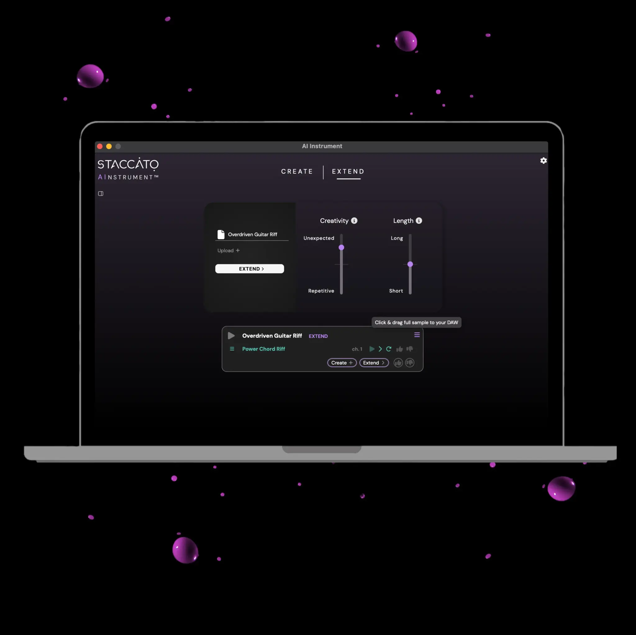 Watch as producer Eric extends his MIDI samples using the AI Instrument's extend feature